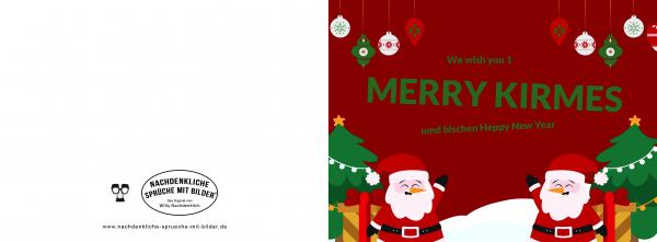 Grußkarte Weihnachten "We wish you 1  MERRY KIRMES" gefalzt auf DIN A6 quer Format: 296 x 105